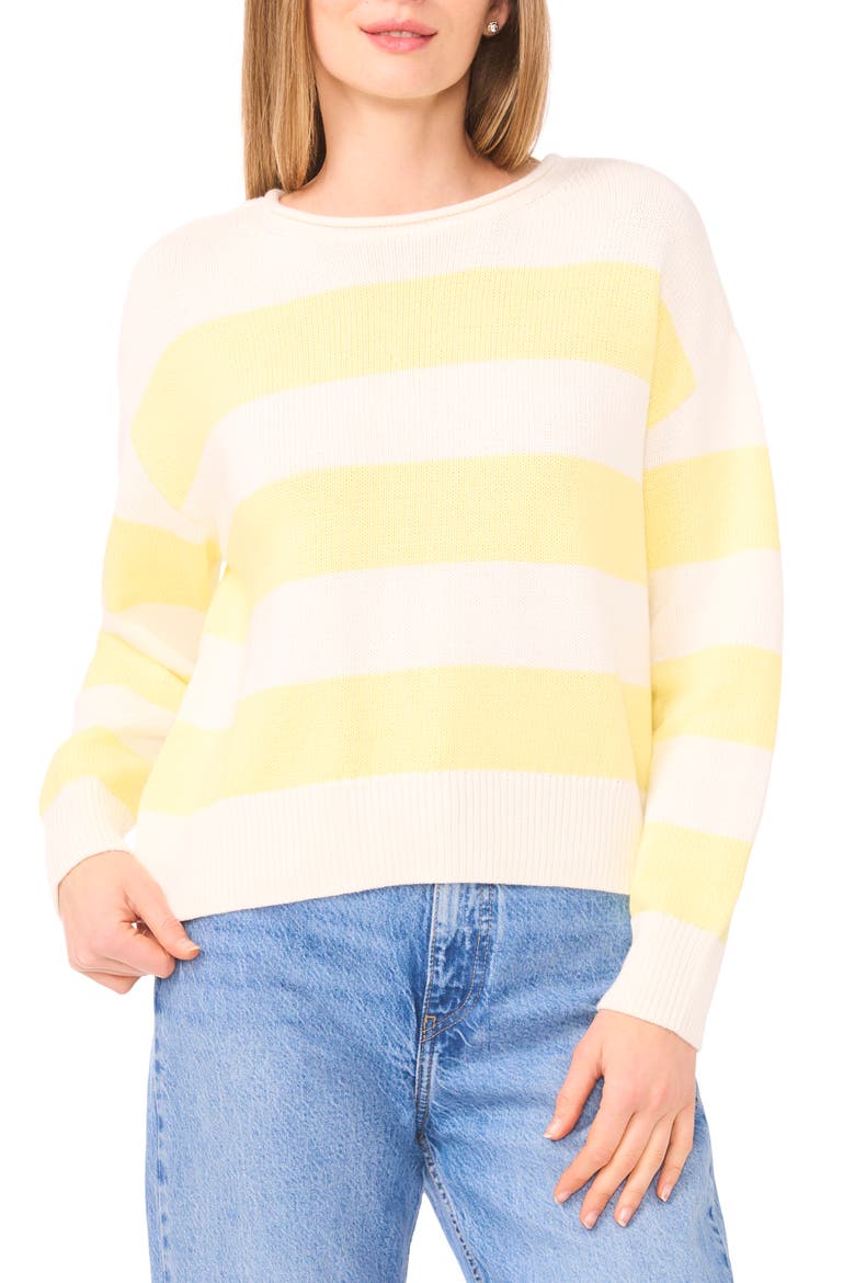 Stripe Roll Neck Sweater, Main, color, SUGAR YELLOW STRIPE