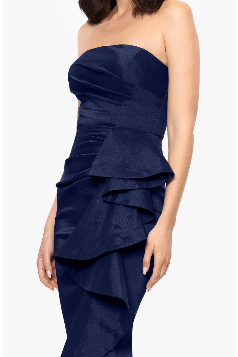 Strapless Cascade Ruffle Gown, Alternate, color, NAVY