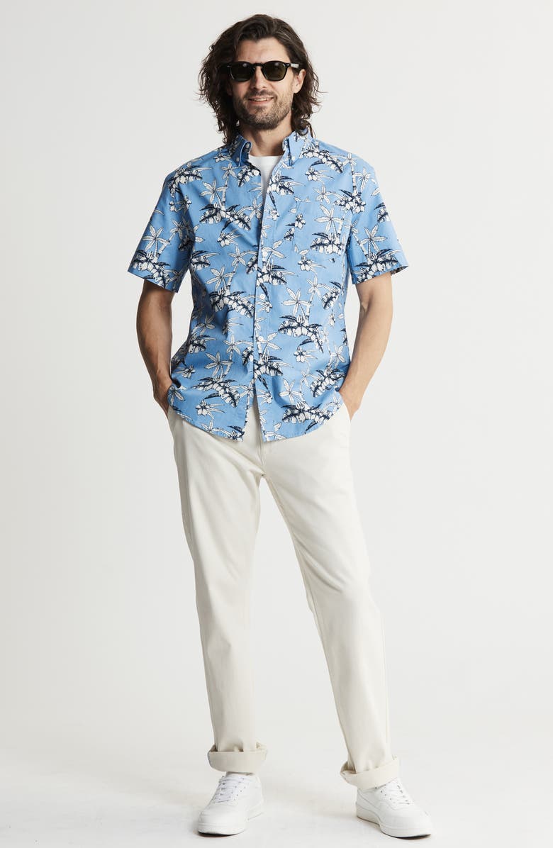 JACHS Bay Stretch Oxford Short Sleeve Shirt, Alternate, color, Blue Palm Print