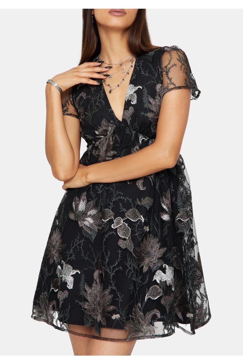 Estrid Embroidered Mini Dress, Alternate, color, Black