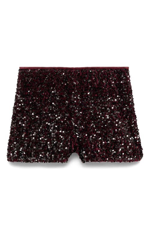 Mango Xturner Sequin Shorts In Burgundy