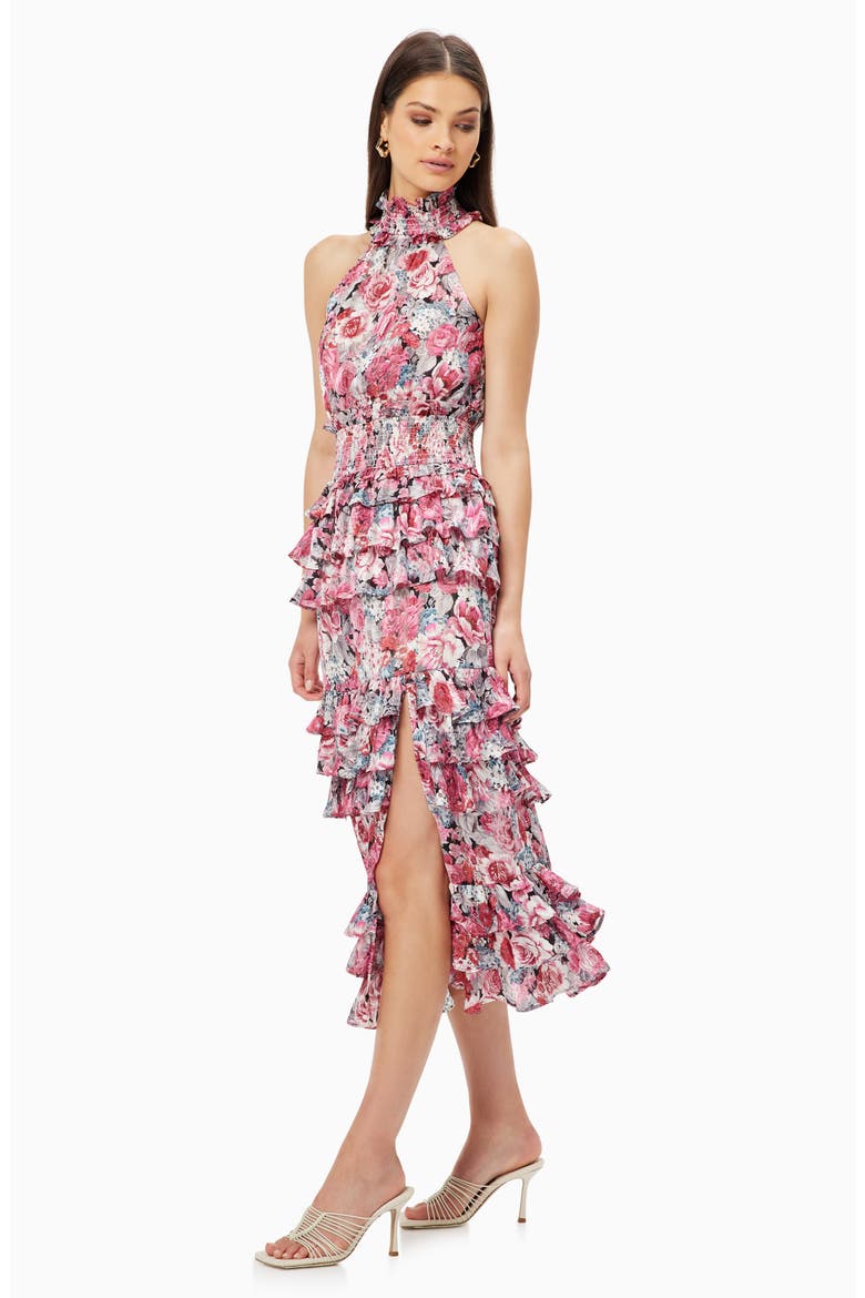 Dunmore Floral Tiered Georgette Cocktail Dress, Alternate, color, PINK MULTI
