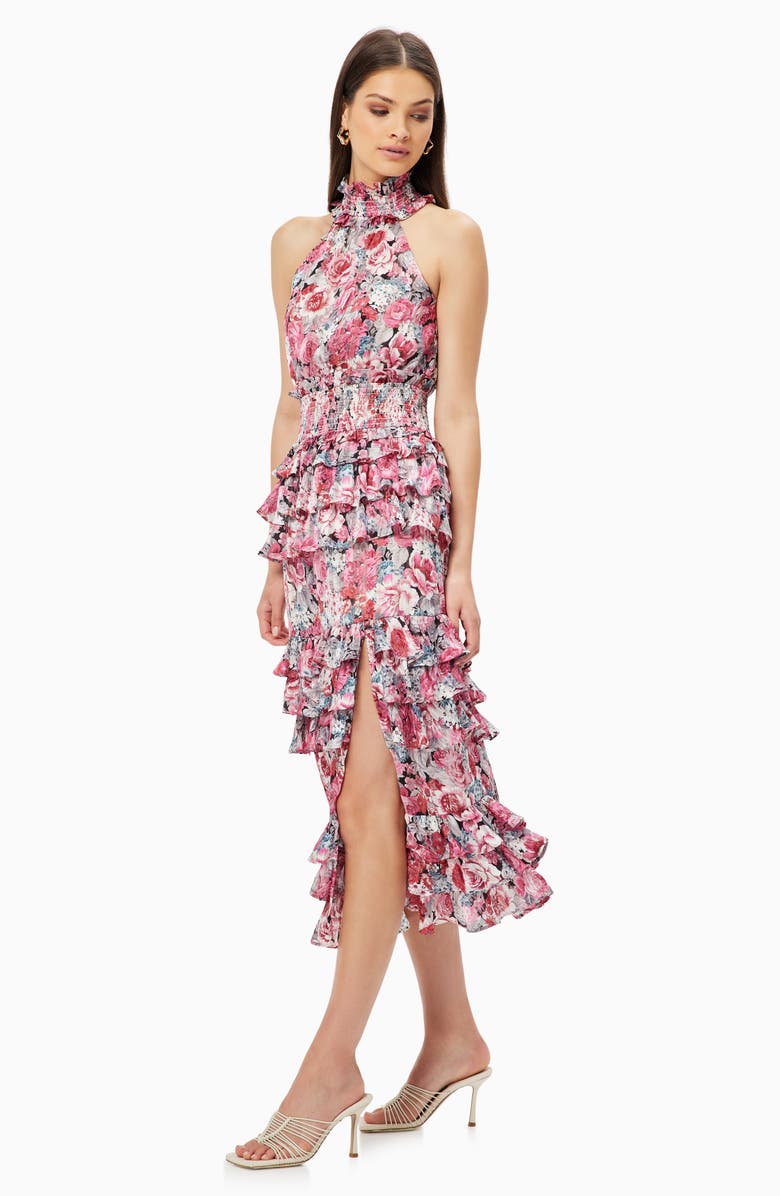 Elliatt Dunmore Floral Tiered Georgette Cocktail Dress, Alternate, color, Pink Multi