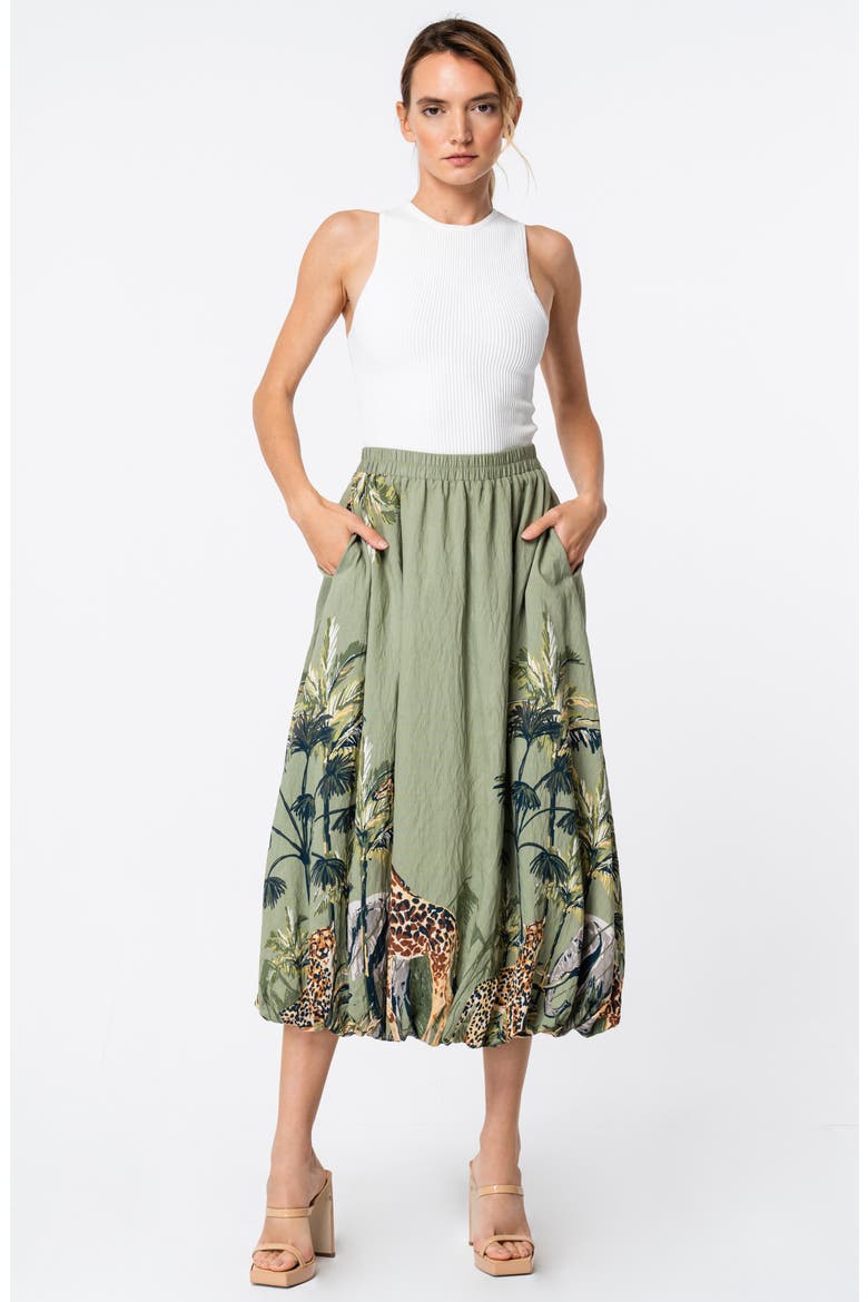 Andrey Printed Midi Skirt, Alternate, color, OLIVE MULTI