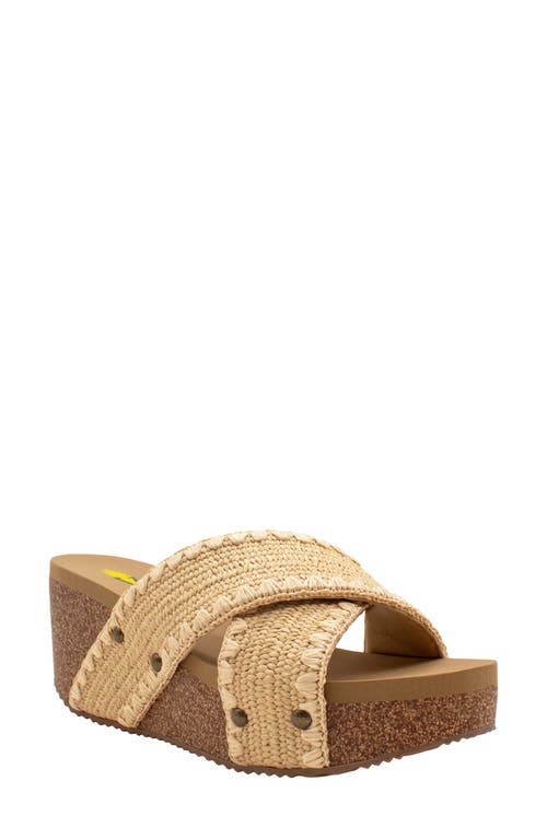 Volatile Antigua Platform Wedge Slide Sandal In Natural Raffia