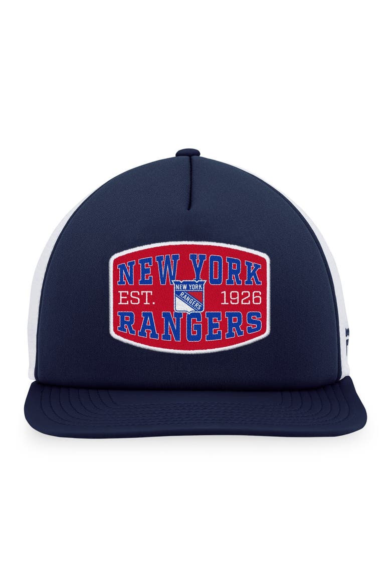 Men's Fanatics Branded Navy/White New York Rangers Foam Front Patch Trucker Snapback Hat, Alternate, color, Navy