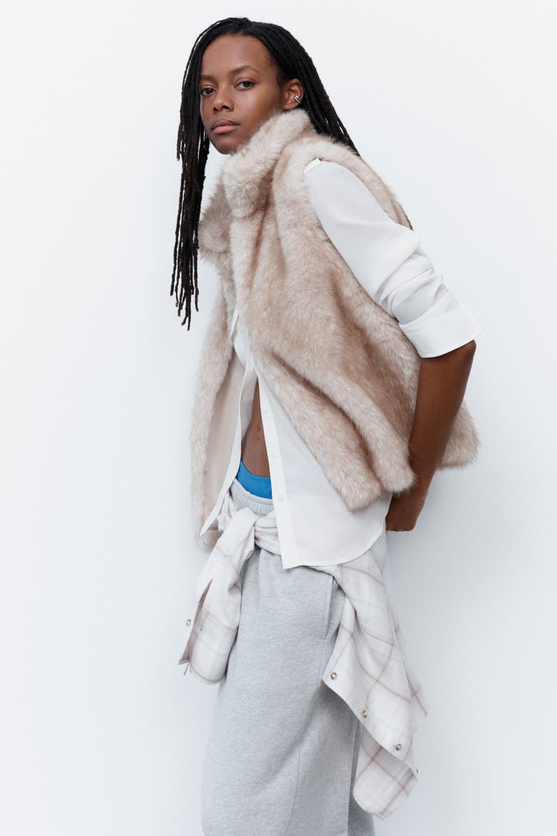 Fluffy Vest With Funnel Collar, Alternate, color, Dusty beige
