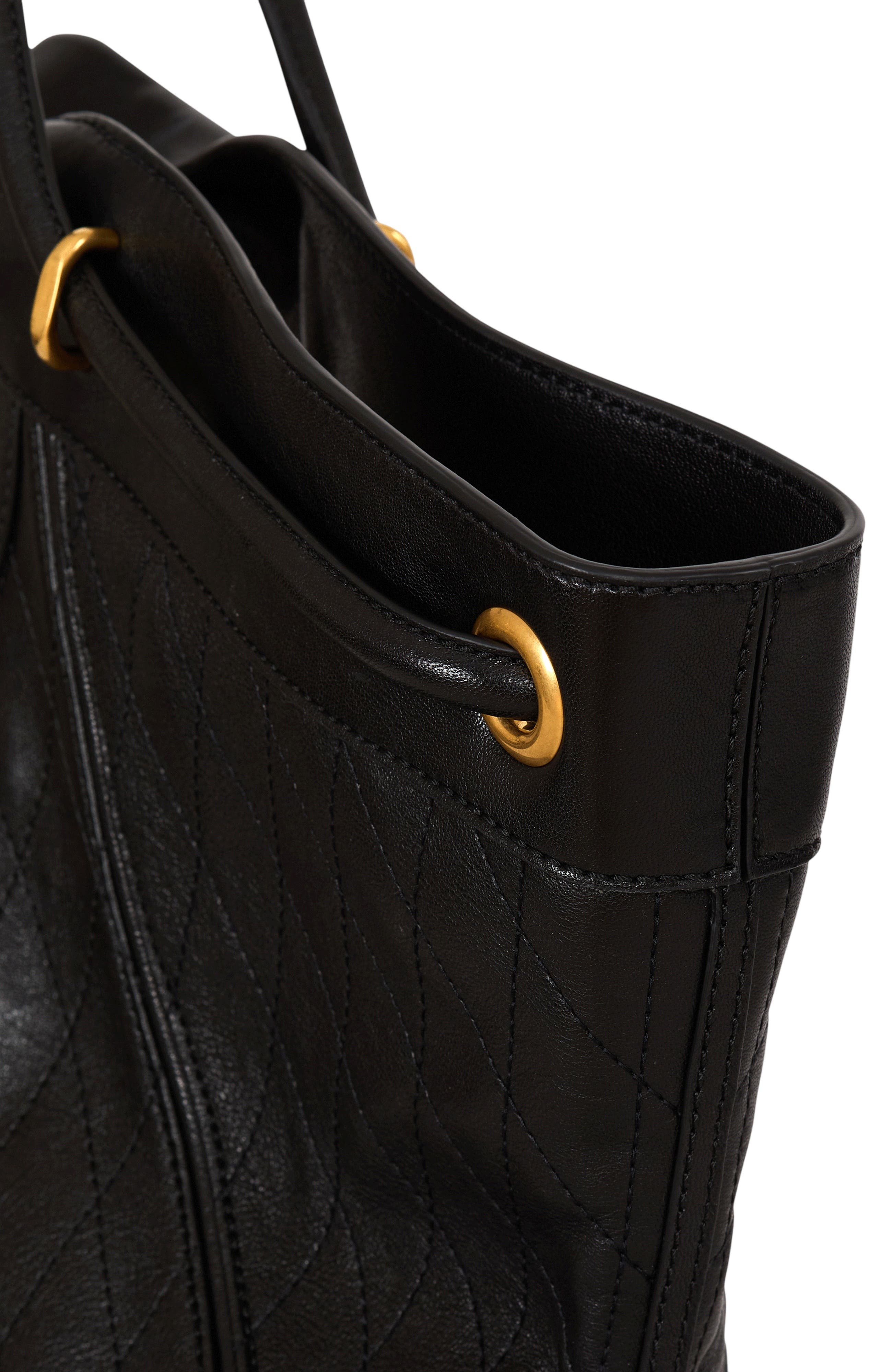 Large Tote in topstitched leather, Alternate, color, black