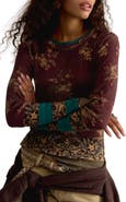 Free People Easy Does It Floral Rib Stretch Cotton Top
