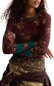 Free People Easy Does It Floral Rib Stretch Cotton Top