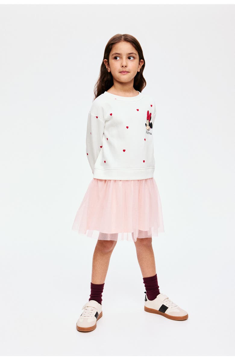 H&M Printed Tulle-skirt Sweatshirt Dress, Alternate, color, Light Pink/Minnie Mouse