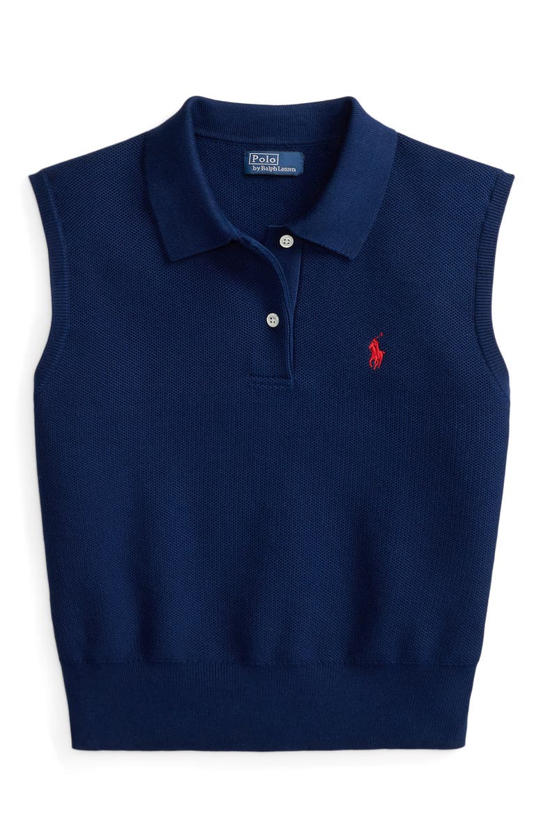 Sleeveless Cotton Blend Piqué Polo Sweater, Alternate, color, EAST SIDE ROYAL