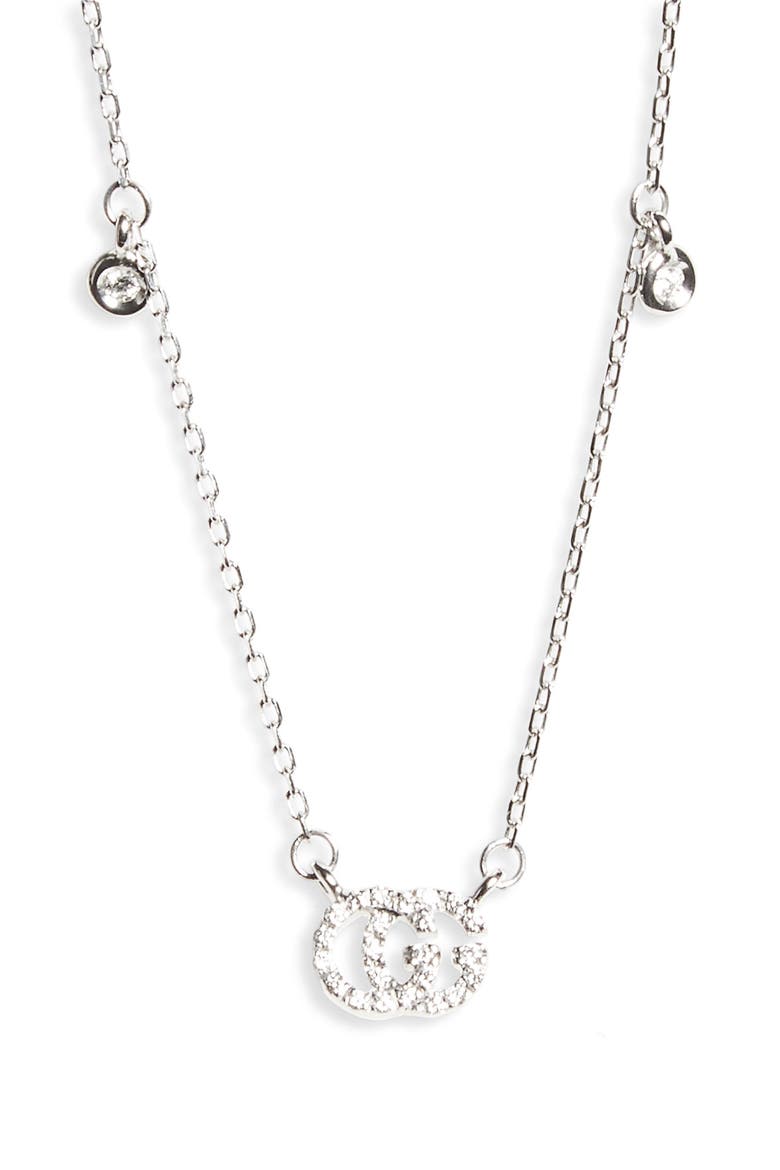 Double-G Diamond Pendant Necklace, Main, color, WHITE GOLD