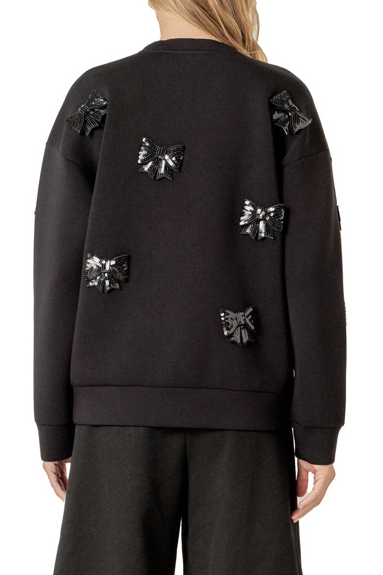Sequin Bow Scuba Sweatshirt, Alternate, color, BLACK