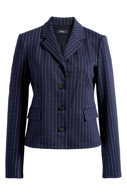 Theory Metallic Pinstripe Fitted Jacket In Blue