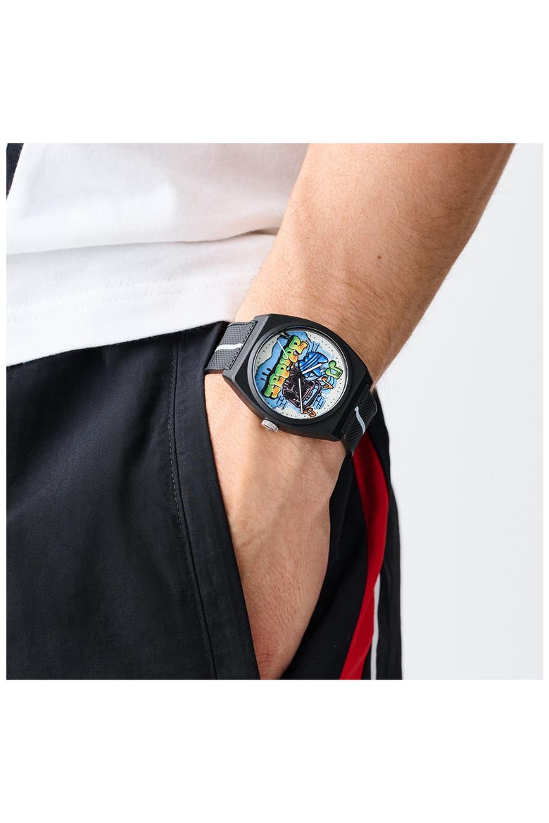 AO Street Project 2 Graphic Dial Resin Strap Watch, 38mm, Alternate, color, BLACK