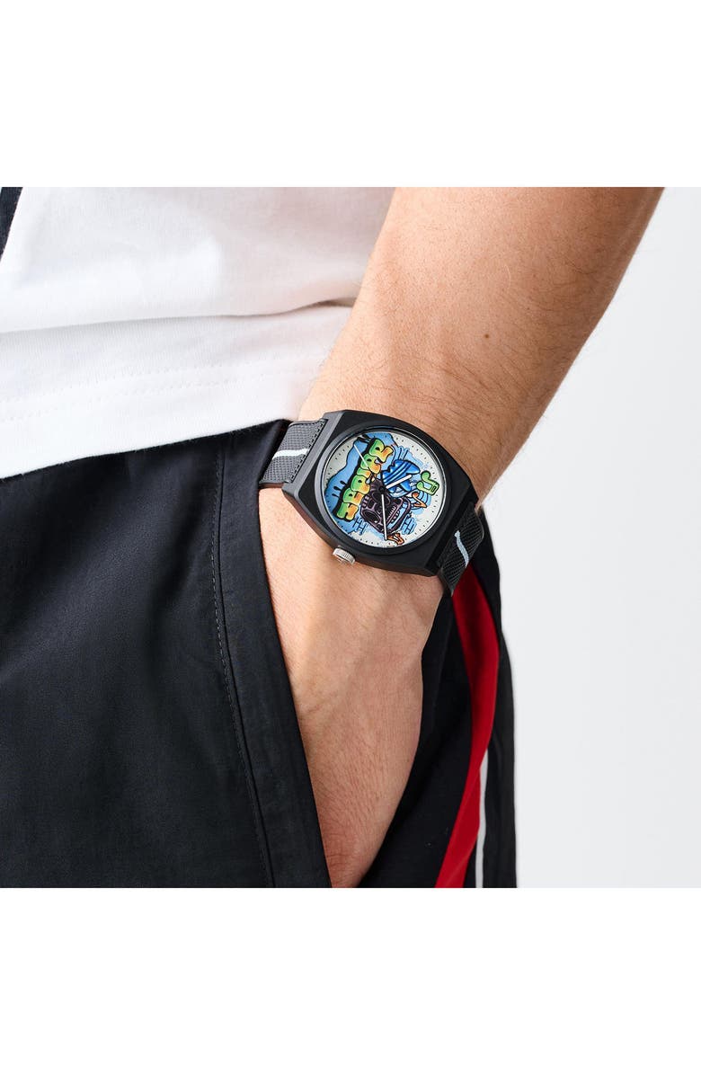 adidas AO Street Project 2 Graphic Dial Resin Strap Watch, 38mm, Alternate, color, Black