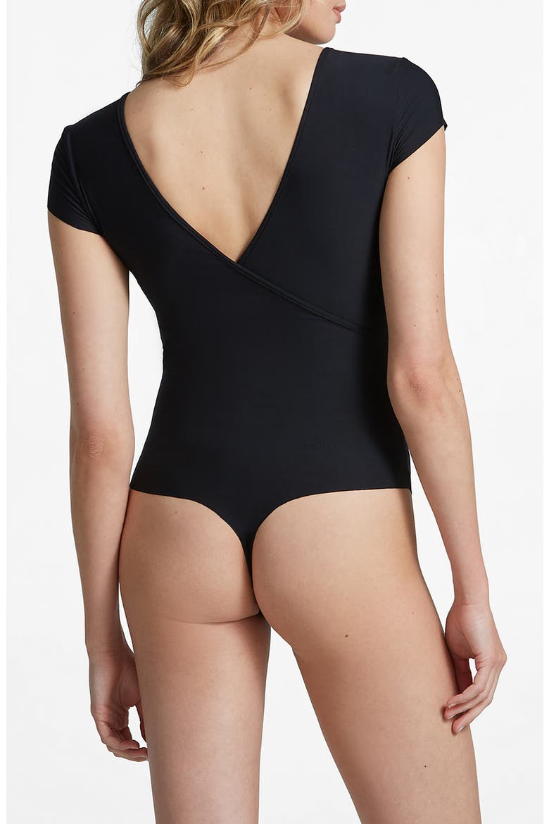 Butter Cap Sleeve Wrap Bodysuit, Alternate, color, BLACK