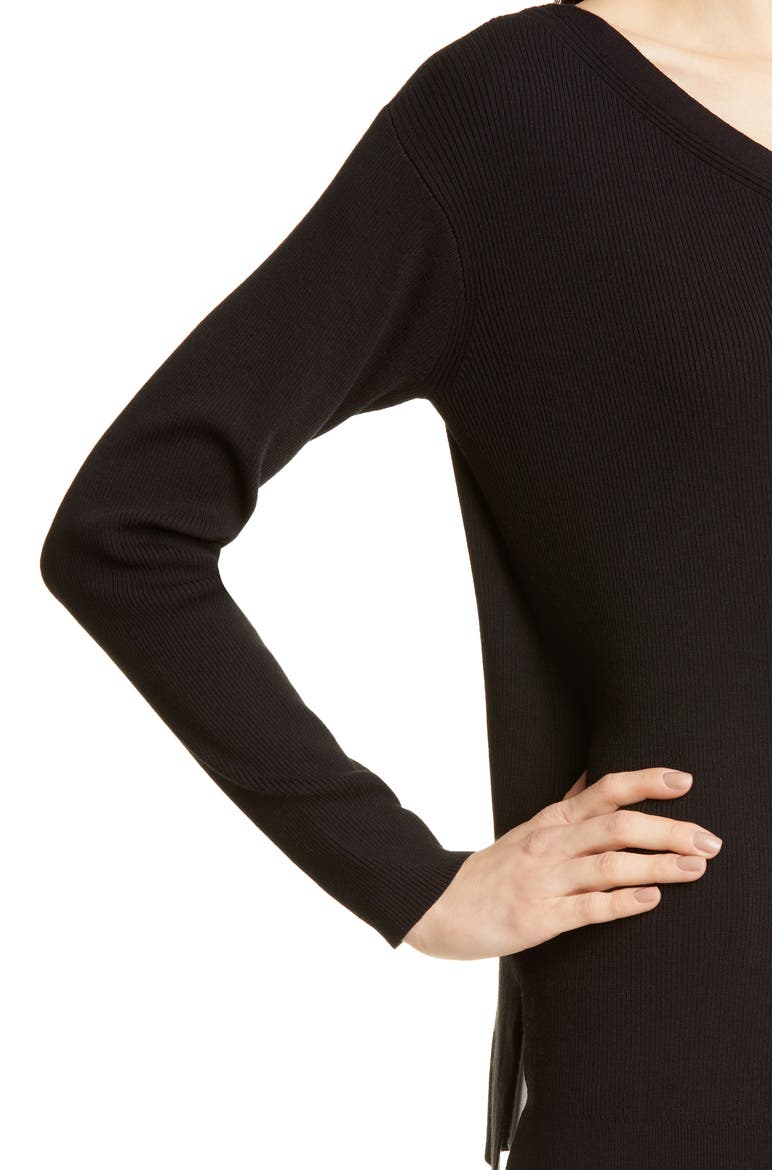 Wide V-Neck Tunic Sweater, Alternate, color, BLACK