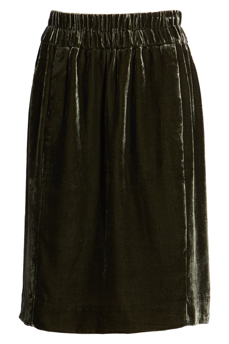 Pull-On Velvet Skirt, Alternate, color, DARK MOSS