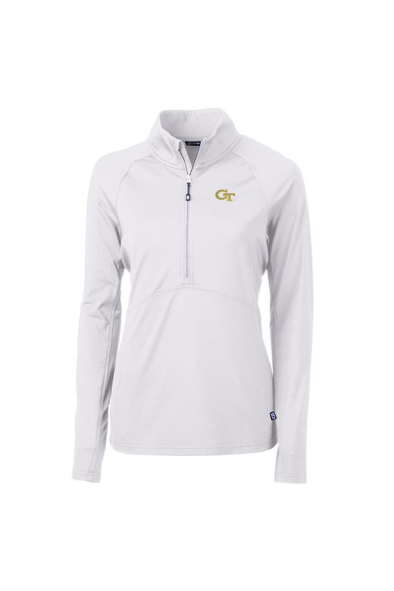 Women's Cutter & Buck White Georgia Tech Yellow Jackets Adapt Eco Knit Half-Zip Pullover Jacket, Main, color, White
