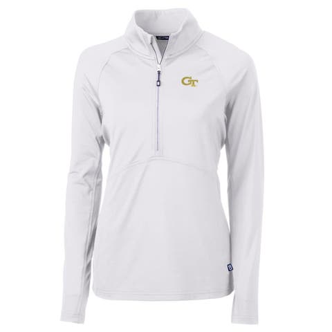 Women's Cutter & Buck White Georgia Tech Yellow Jackets Adapt Eco Knit Half-Zip Pullover Jacket
