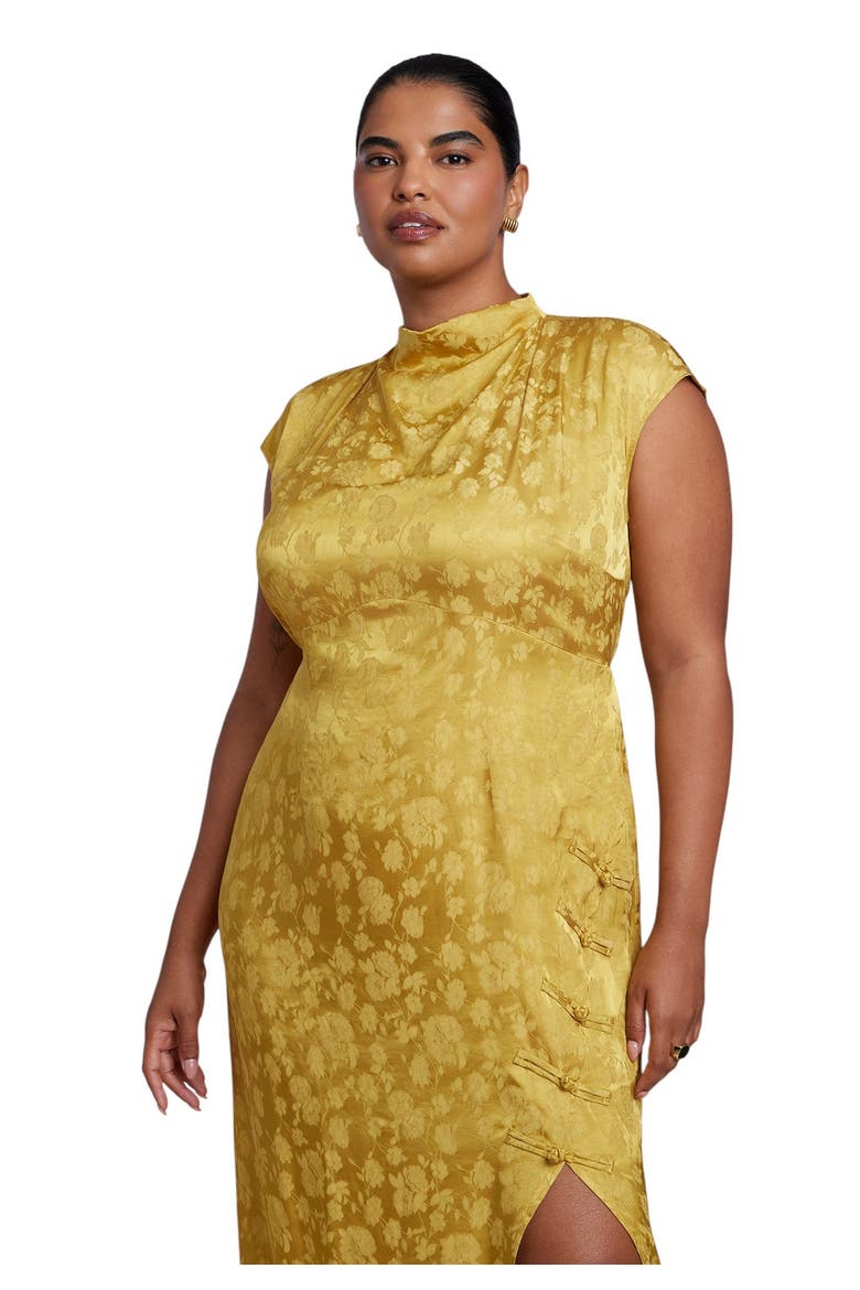 Funnel Neck Jacquard Maxi Dress (plus), Alternate, color, GREEN
