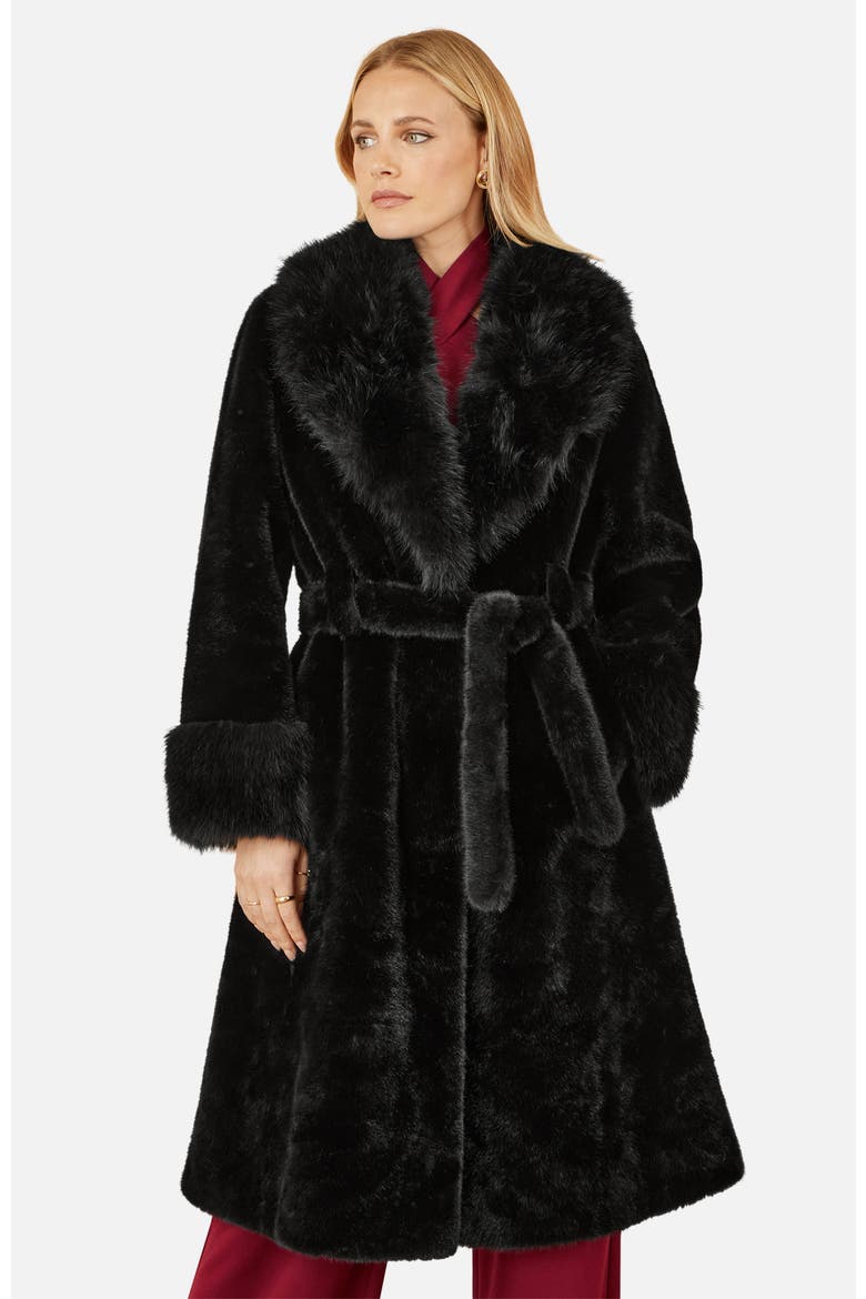 Oversize Collar Wrap Faux Fur Coat, Alternate, color, Black