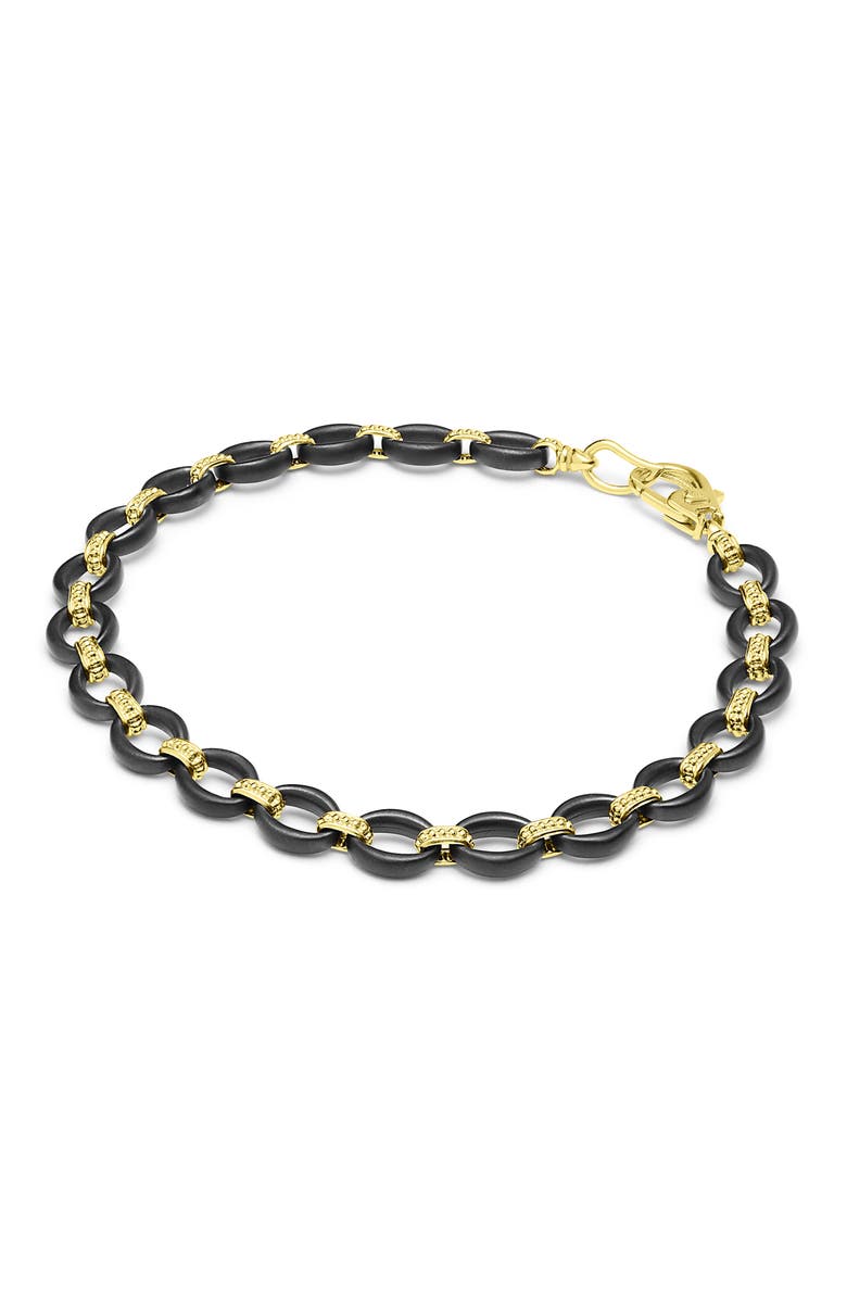 LAGOS Men's Anthem 18K Gold Matte Black Ceramic Oval Link Bracelet, Alternate, color, Black
