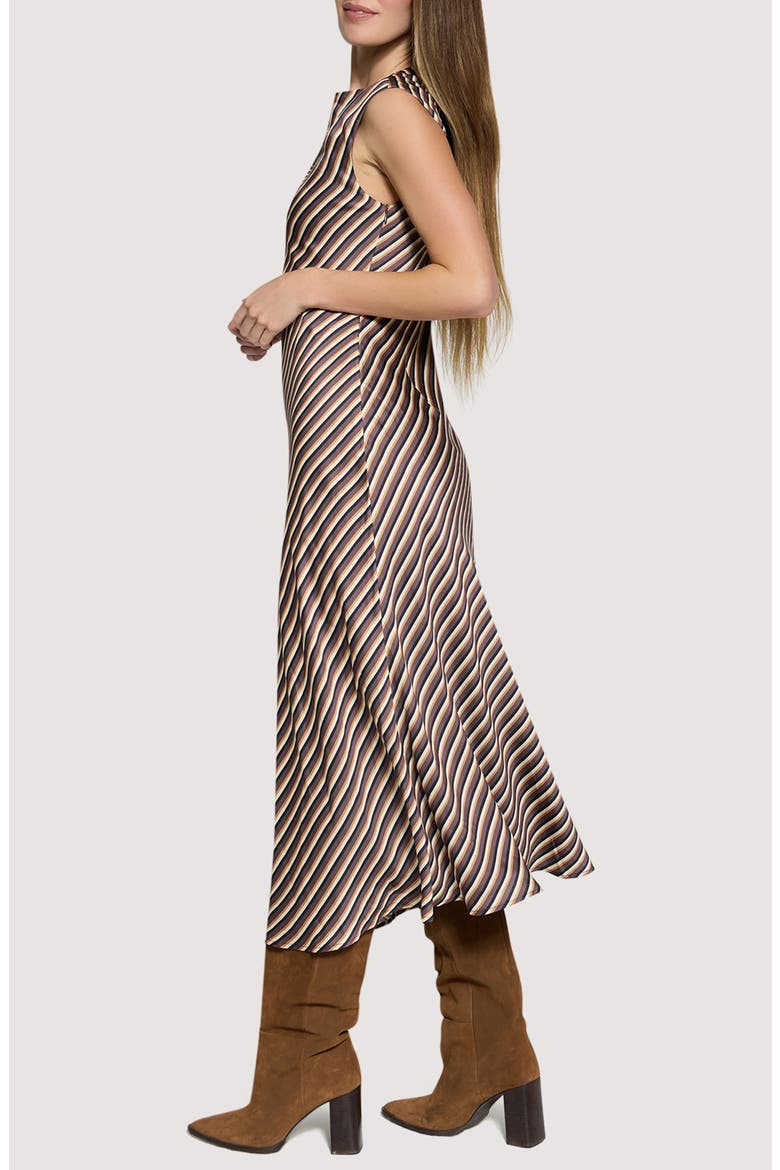 Chelsea Lane Stripe Satin Midi Dress, Alternate, color, BROWN-MULTI