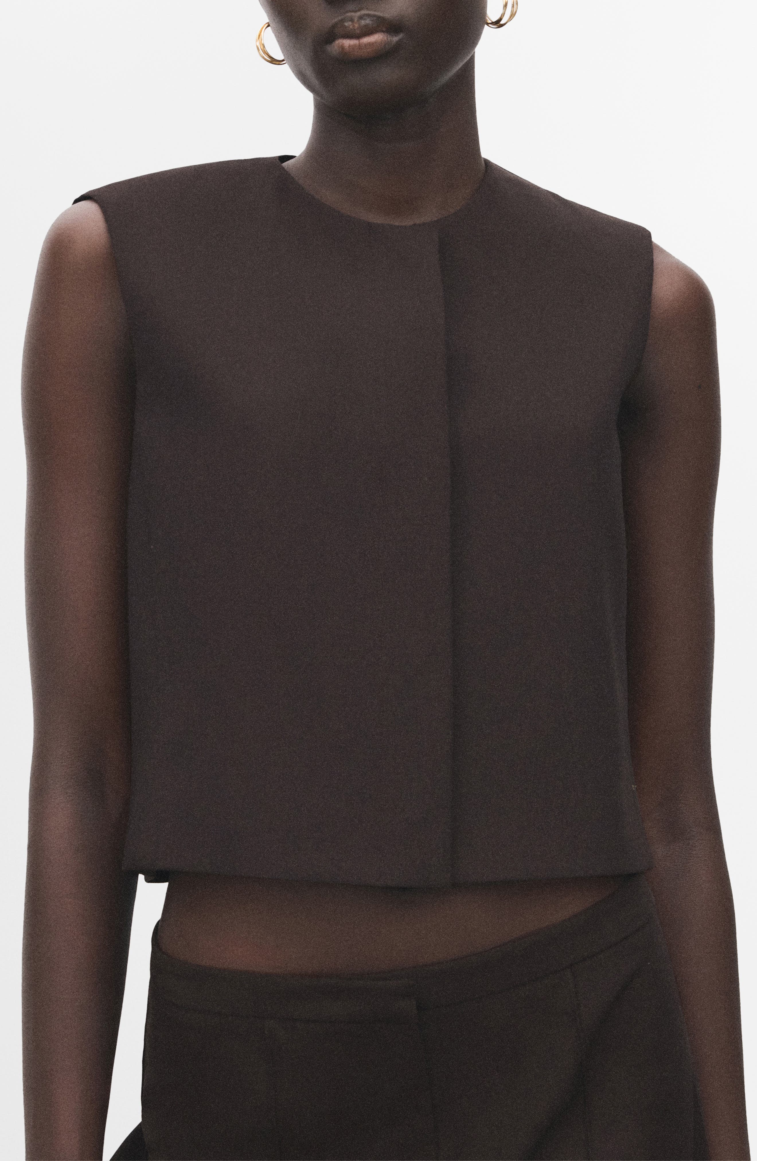 Sleeveless Snap-Up Crop Top