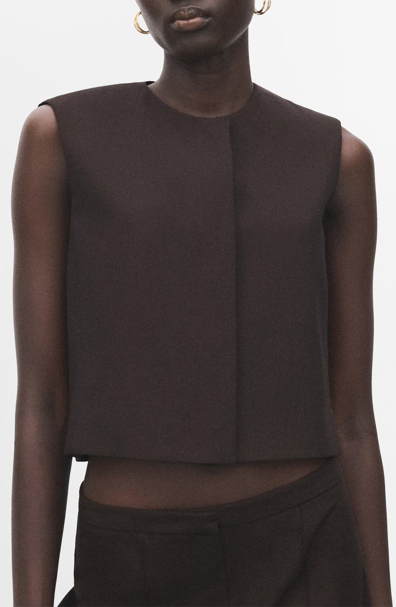 MANGO Sleeveless Snap-Up Crop Top, Main, color, Grey