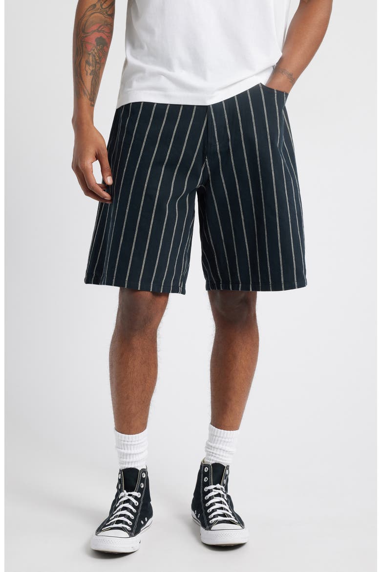 Stripe Baggy Denim Shorts, Main, color, BLACK MULTI