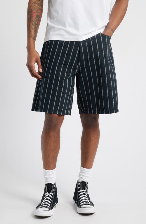 Obey Stripe Baggy Denim Shorts In Black Multi