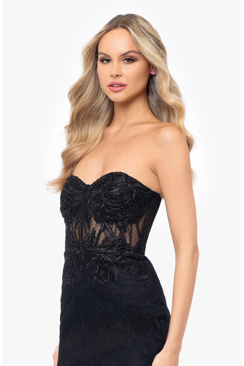 Lace Strapless Corset Minidress, Alternate, color, BLACK