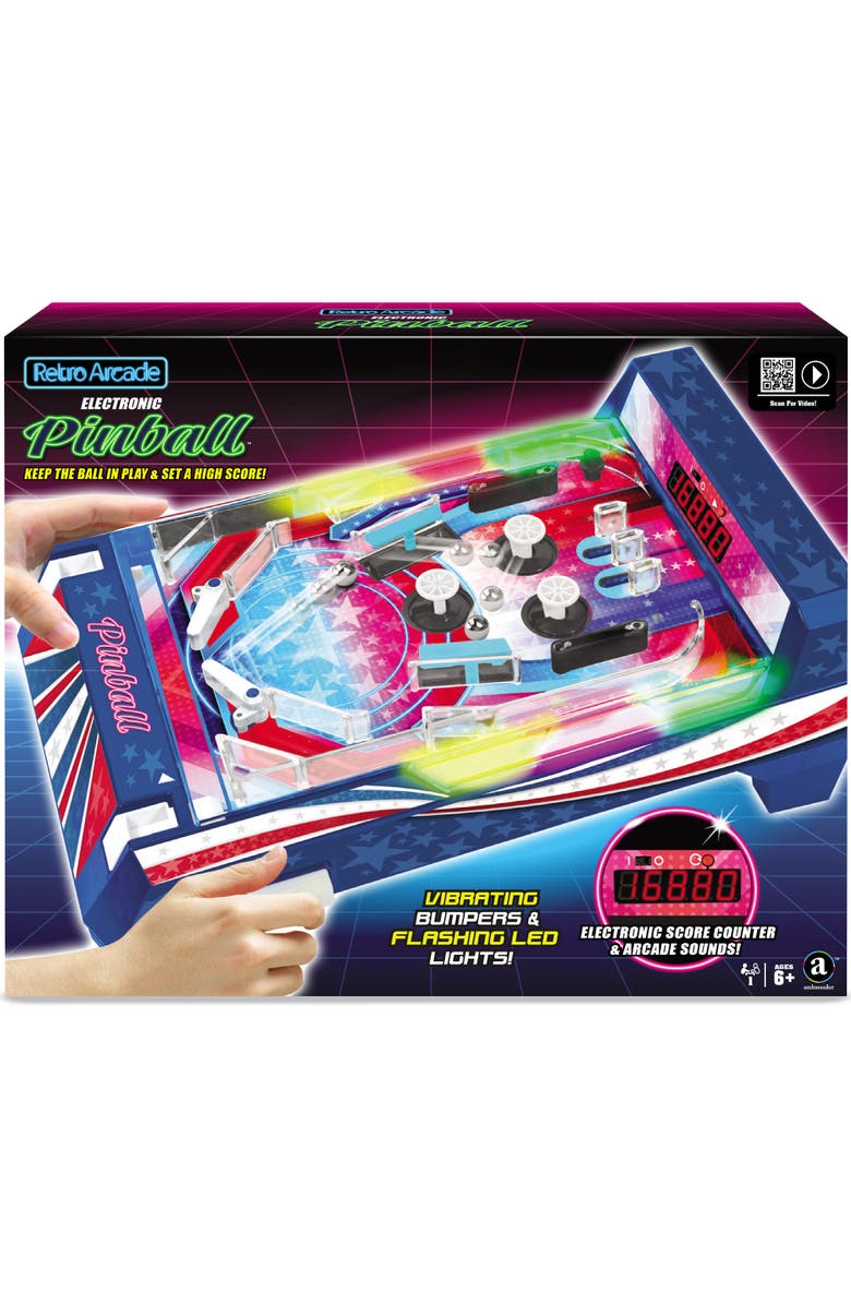 Ambassador Games Retro Arcade Electronic Pinball Tabletop Game, Vibrating Bumpers, Led Lights, Main, color, 