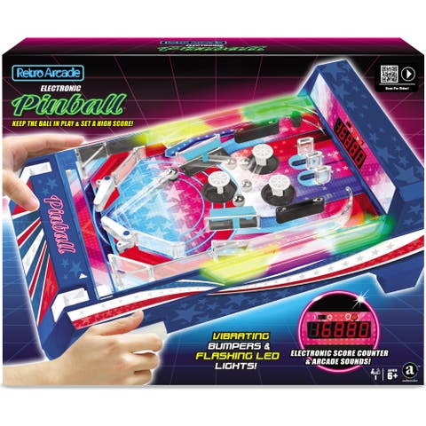 Retro Arcade Electronic Pinball Tabletop Game, Vibrating Bumpers, Led Lights