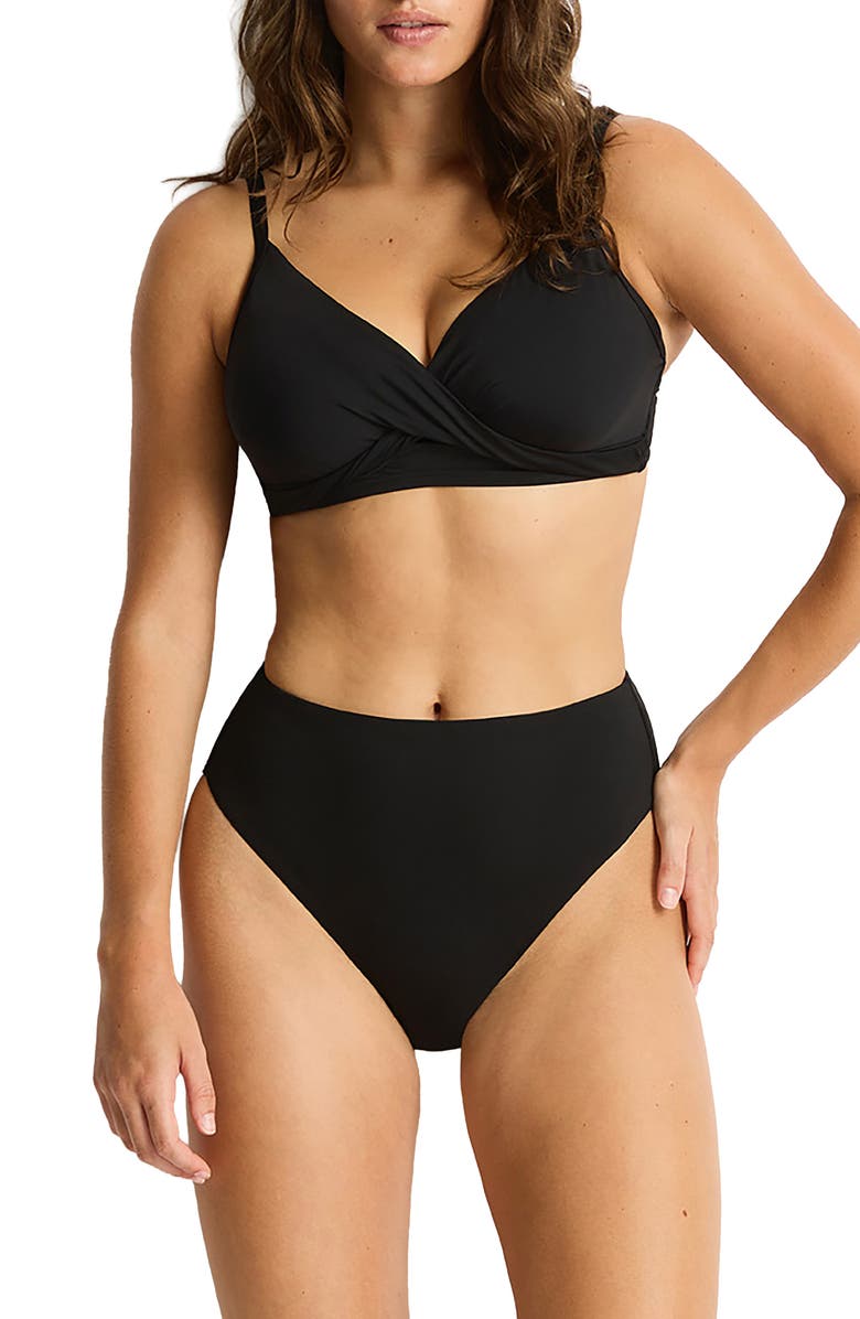 Sea Level Retro High Waist Bikini Bottoms, Alternate, color, Black