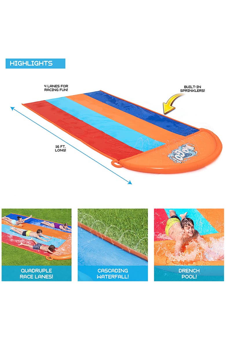 16' Quadruple Inflatable Water Slide With Splash Landing, Alternate, color, Multicolored