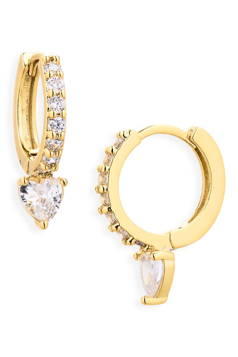 Pave Trio Prong Huggie Hoop Earrings, Alternate, color, CLEAR/ GOLD