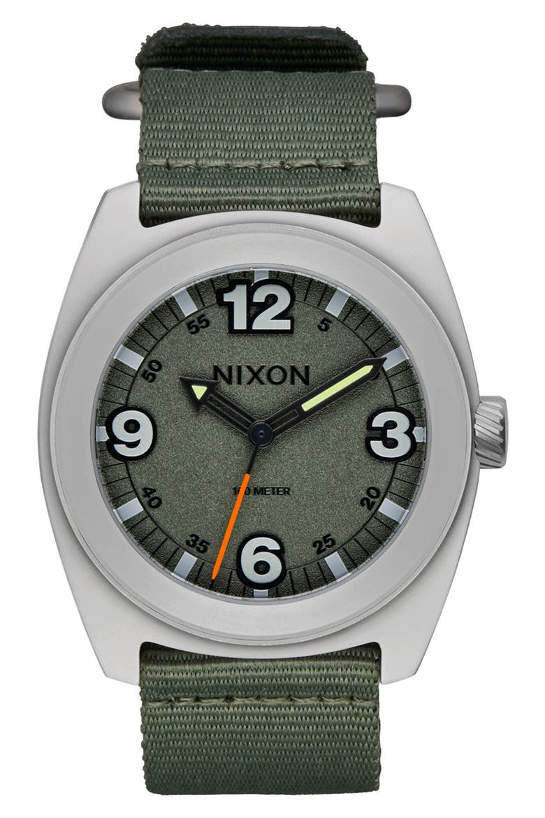 Clutch Webbing Strap Watch, 42mm, Main, color, MATTE SILVER / THYME
