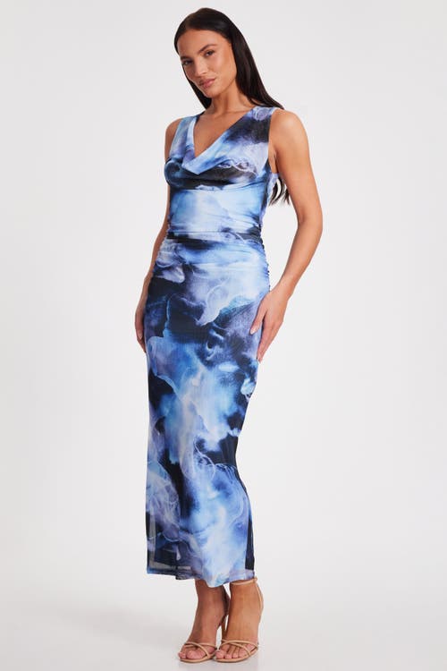 Quiz Mesh Cowl Back Maxi Dress In Blue