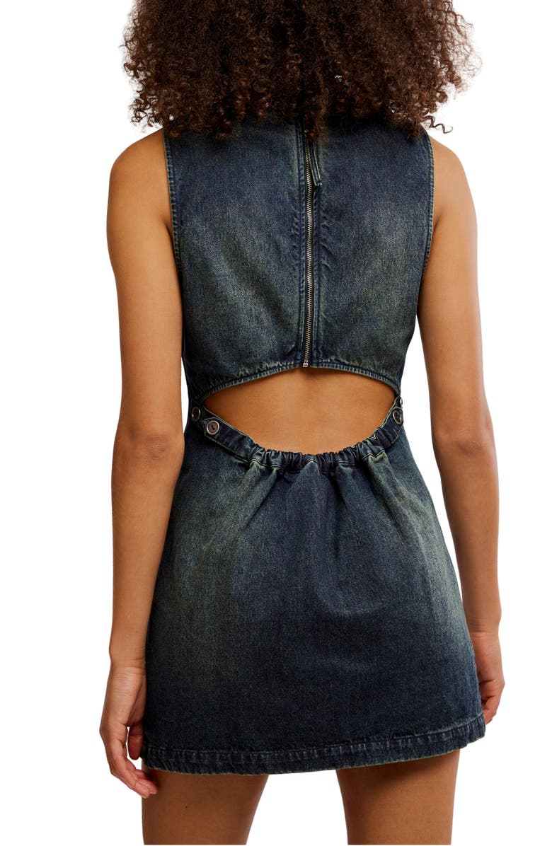 Free People Atlas Cutout Denim Minidress, Alternate, color, Vintage Indigo