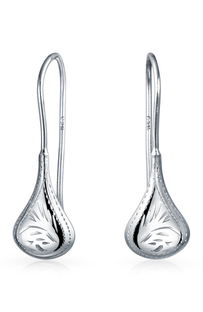 BLING JEWELRY Sterling Silver Etched Teardrop Earrings, Alternate, color, Silver