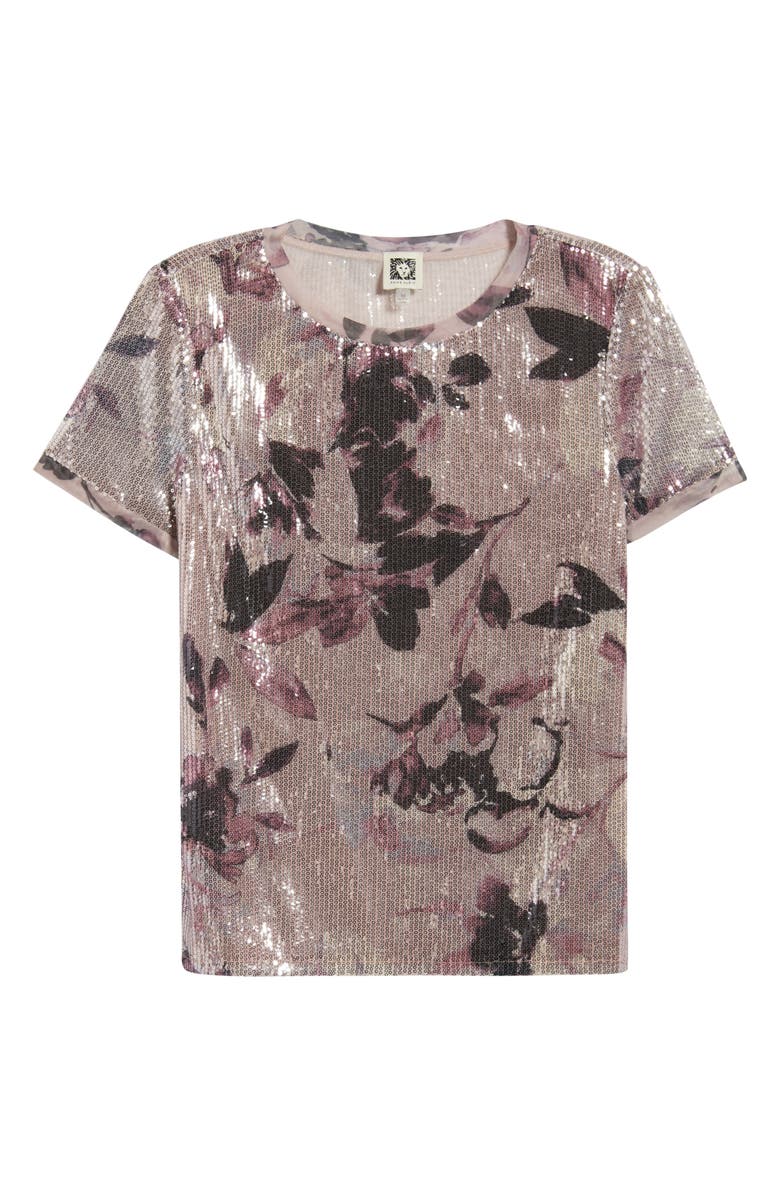 Anne Klein Floral Print Sequin T-Shirt, Alternate, color, 