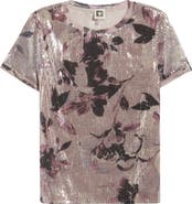 Anne Klein Floral Print Sequin T-Shirt