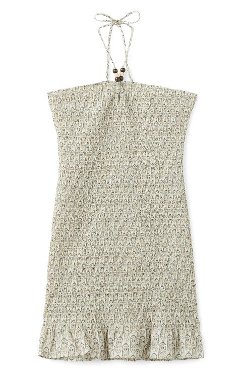Smocked Metallic Halter Neck Minidress