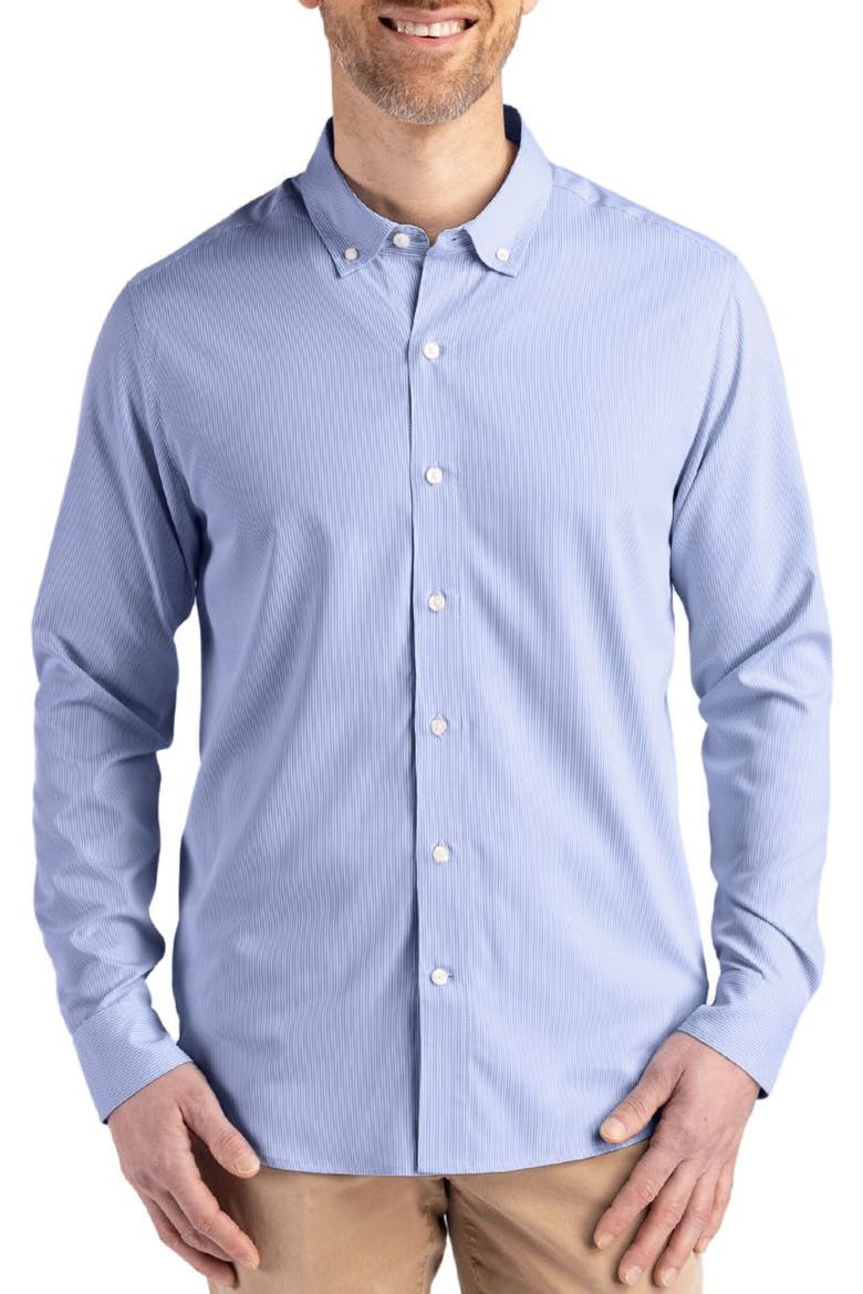 Skyline Epic Confidence Stripe Stretch Button-Down Shirt, Main, color, TOUR BLUE/WHITE