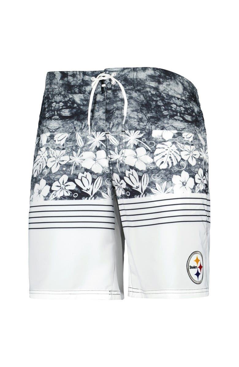 G-III SPORTS BY CARL BANKS Men's G-III Sports by Carl Banks Black/White Pittsburgh Steelers Ocean Tide Swim Trunks, Alternate, color, 