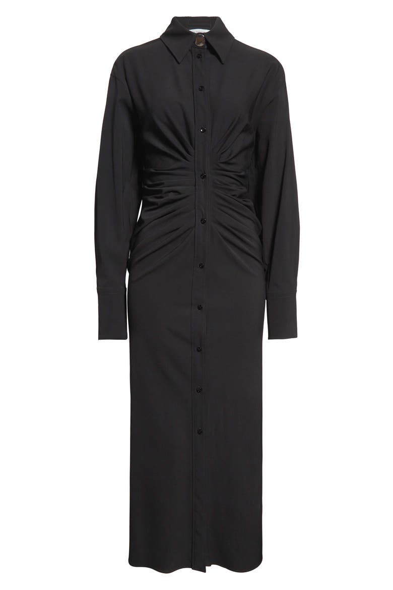 Pirania Ruched Long Sleeve Midi Shirtdress, Alternate, color, BLACK
